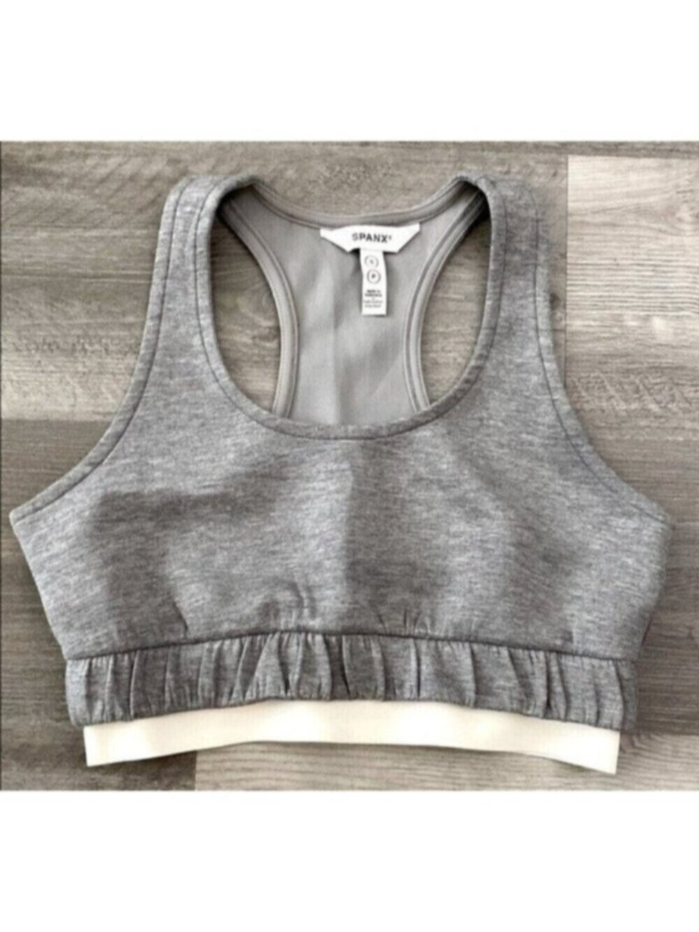 SPANX Bra Womens Small Heather Gray White Racerback Wireless Sporty Yoga Casual